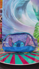 Necessaire Stitch 2 em 1 – Bolsa Transparente Glitter Azul + Bolsa Interna com Estampa Stitch
