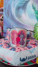 Kit Almofada Porta Pipoca Balde e Copos Stitch e Angel Coração