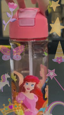 Garrafa Princesas Disney 600ml Infantil com Canudo e Tampa Click Plástico Livre de BPA
